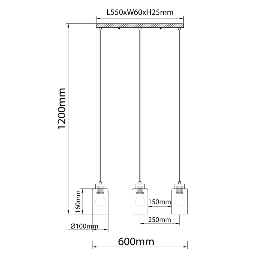 Globo - Lustre pendente em cabo 3x E27/60W/230V carvalho/branco