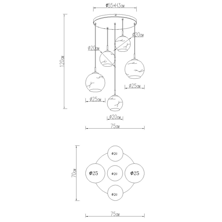 Globo - Lustre suspenso em cabo 5xE27/60W/230V Ø 75 cm