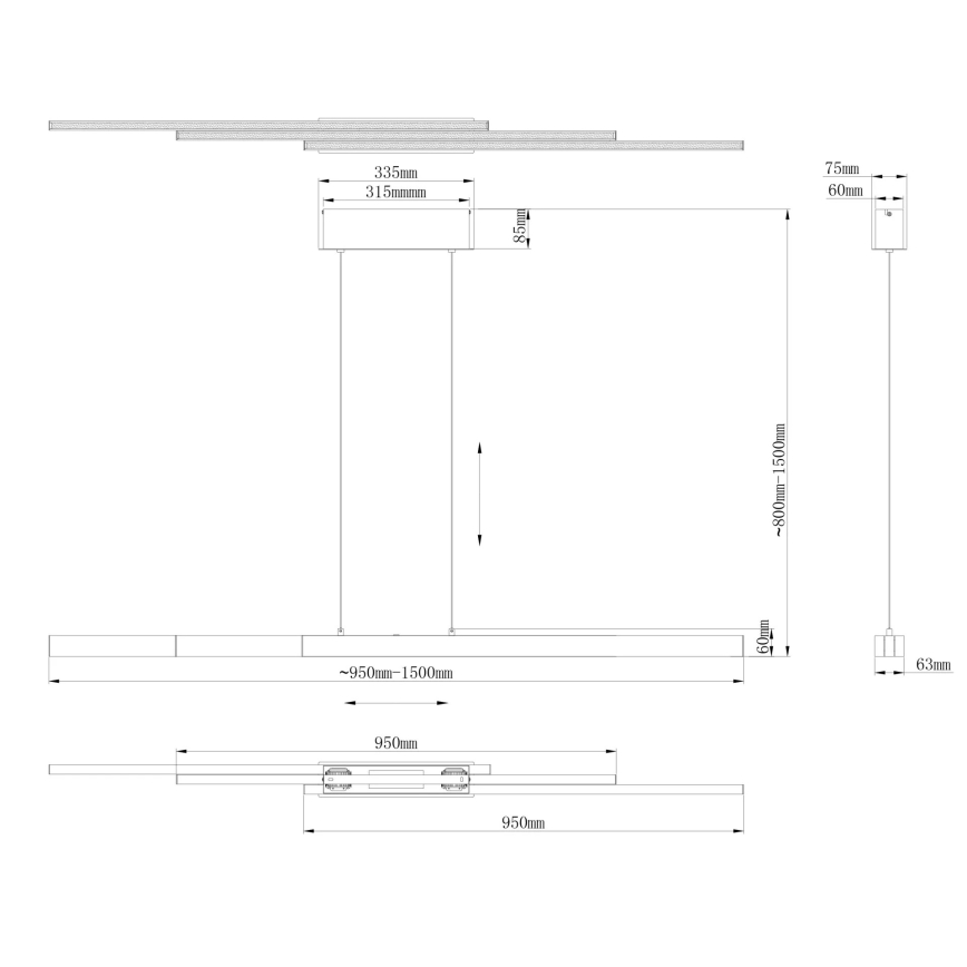Globo - Candeeiro pendente tátil regulável em cabo LED/39W/230V 2700/4000/6000K cinzento