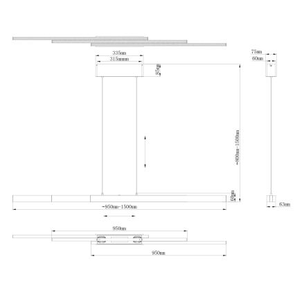 Globo - Lustre LED dimerizável com controlo tátil, suspenso por cabo, LED/39W/230V 2700/4000/6000K, acabamento em latão