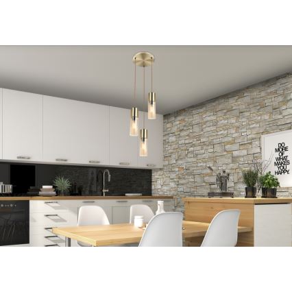 Globo - Candeeiro suspenso 3xE27/25W/230V diâmetro 30 cm latão