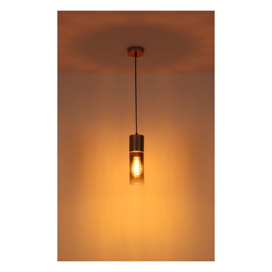 Globo - Pendente em cabo 1xE27/25W/230V bronze Ø 10,5 cm