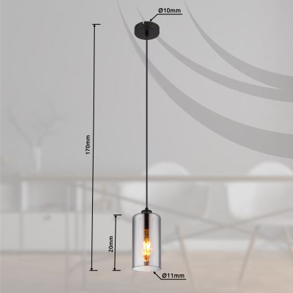 Globo - Candeeiro suspenso 1xE27/25W/230V diâmetro 11 cm preto
