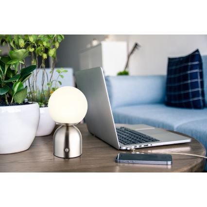 Globo - Lâmpada de mesa tátil LED regulável LED/2,5W/3,7V 2700K/4000K/6500K 1800 mAh USB cromo fosco