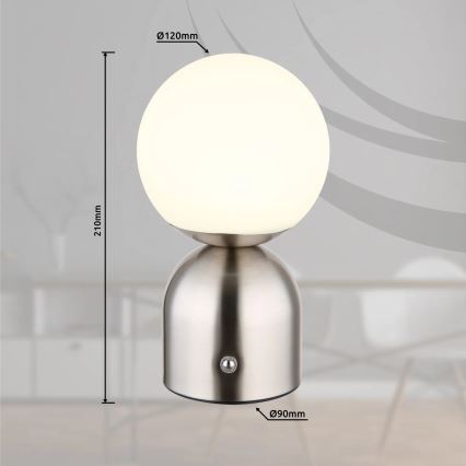 Globo - Lâmpada de mesa tátil LED regulável LED/2,5W/3,7V 2700K/4000K/6500K 1800 mAh USB cromo fosco