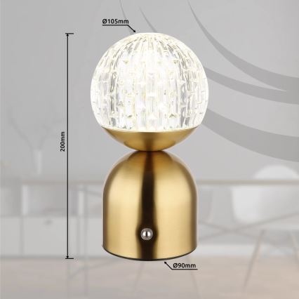 Globo - Candeeiro de mesa tátil LED com regulação LED/2,5W/3,7V 2700/4000/6500K 1800 mAh USB latão