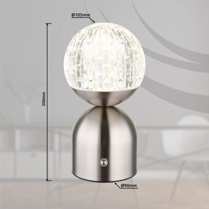 Globo - Candeeiro de mesa tátil LED com regulação LED/2,5W/3,7V 2700/4000/6500K 1800 mAh USB cromado mate