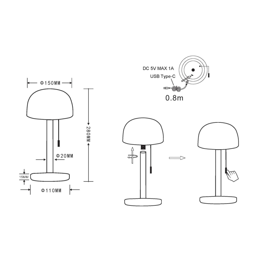 Globo - Candeeiro de mesa LED/1,5W/3,7V 3000/4200/6000K 1800mAh latão