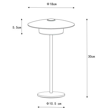 Globo - Lâmpada de mesa tátil recarregável LED para exterior LED/3W/3,7V 1800/2700/3000K IP44 1800 mAh preta