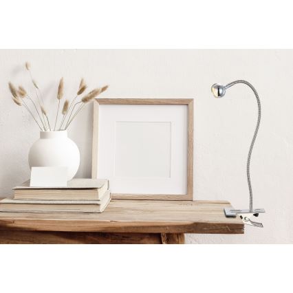 Globo - Candeeiro flexível LED com clipe, 3W/230V, cromo mate