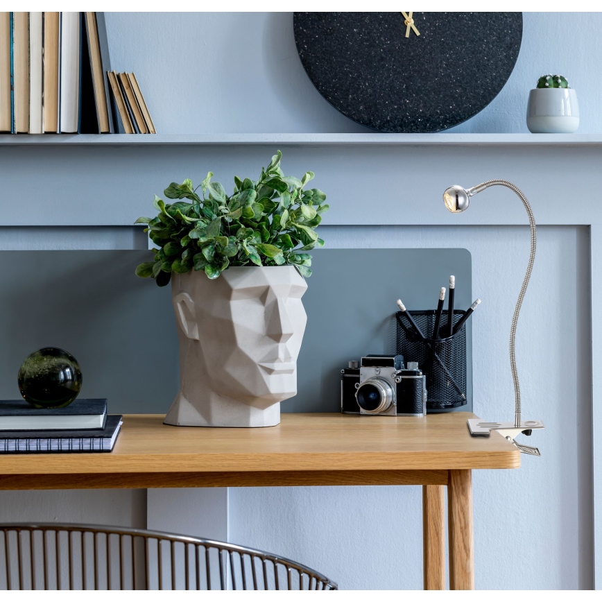 Globo - Candeeiro flexível LED com clipe, 3W/230V, cromo mate