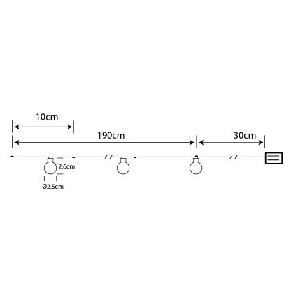 Globo - Cordão de luzes LED, 20 LEDs, 2xAA, 2,2 m, branco quente