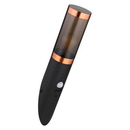 Globo - Iluminação de parede exterior com sensor 1xE27/15W/230V IP44 preto/cobre
