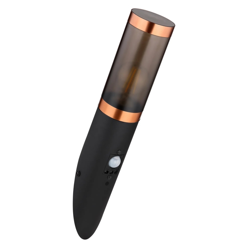 Globo - Iluminação de parede exterior com sensor 1xE27/15W/230V IP44 preto/cobre