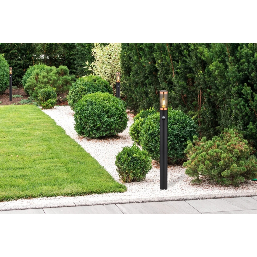 Globo - Candeeiro exterior com sensor 1xE27/15W/230V IP44 110 cm preto/cobre