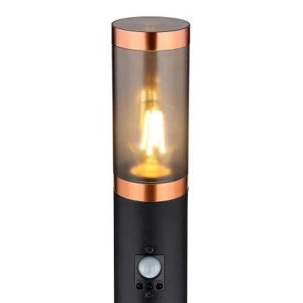 Globo - Candeeiro exterior com sensor 1xE27/15W/230V IP44 110 cm preto/cobre