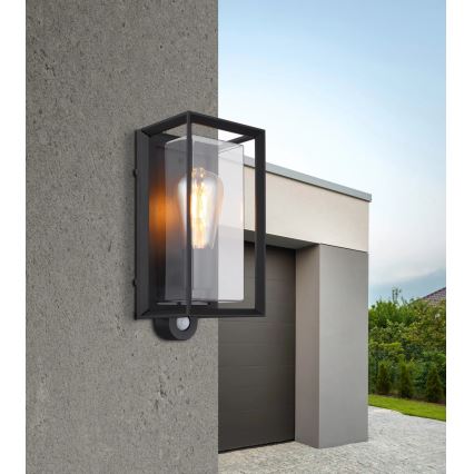 Globo - Iluminação de parede exterior com sensor 1xE27/60W/230V IP44 preto