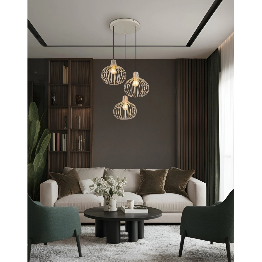 Globo - Lustre suspenso com cabo 3xE27/40W/230V bege