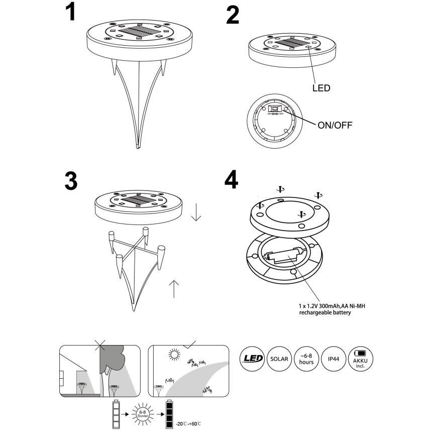 Globo - CONJUNTO 2x Luzes solares LED LED/0,8W/3V IP44 300 mAh