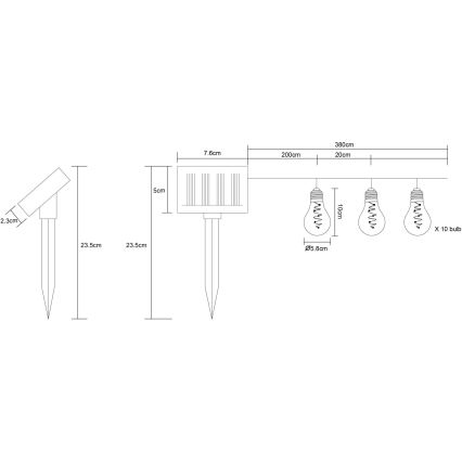 Globo - Fio de luz solar LED 10xLED/0,06W/3,2V 380 cm IP44 600 mAh