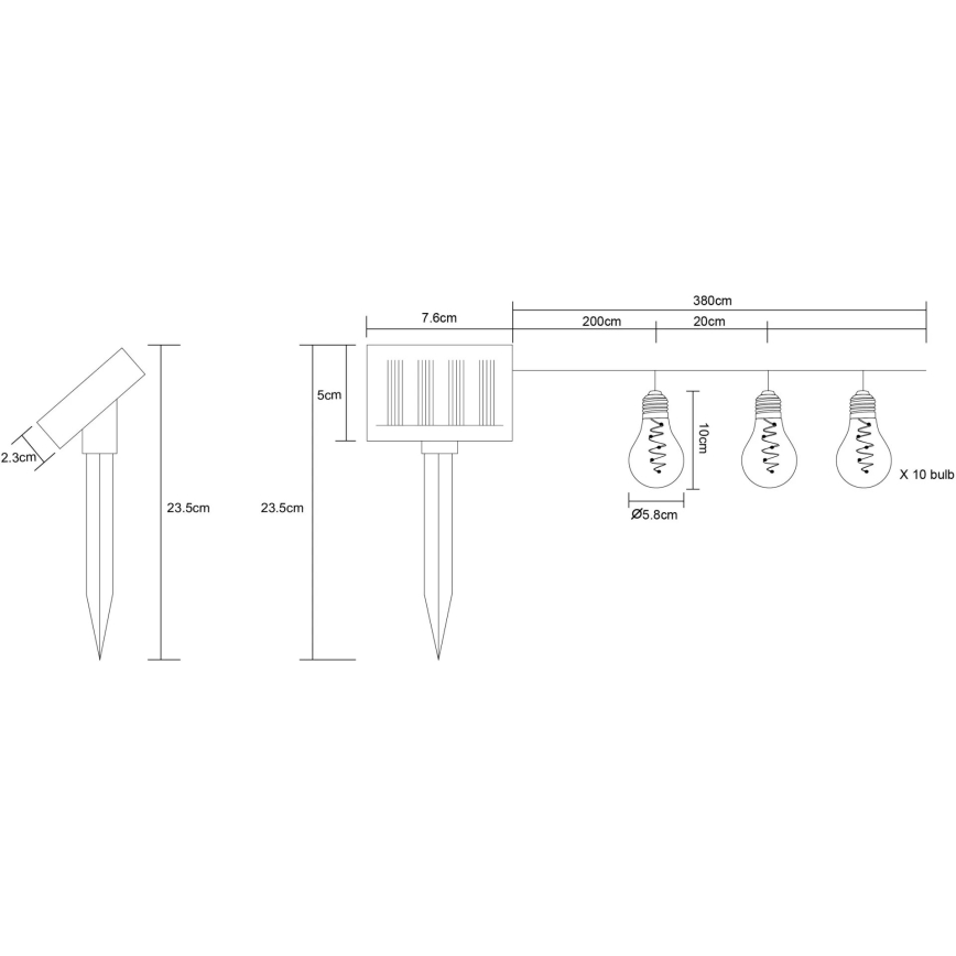 Globo - Fio de luz solar LED 10xLED/0,06W/3,2V 380 cm IP44 600 mAh