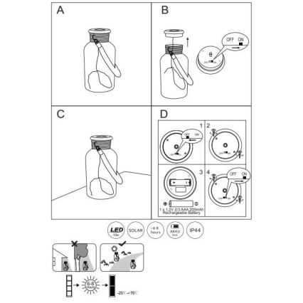 Globo - Iluminação solar LED LED/0,6W/3,2V IP44 200 mAh