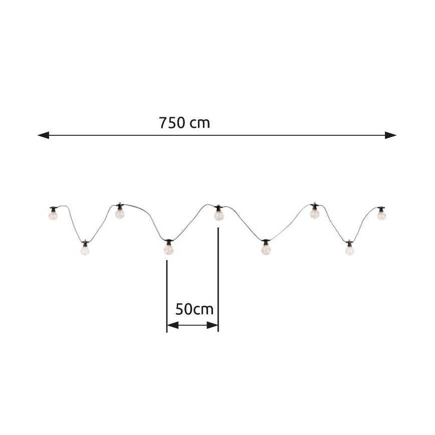 Globo - Fio decorativo LED para exterior 10xLED/0,27W/230V 7,5 m IP44 preto