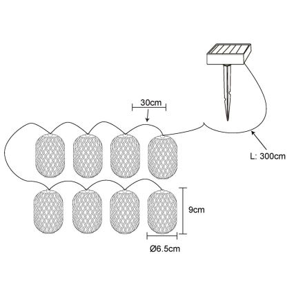 Globo - Fio de luz solar LED/0,06W/3V 650 cm IP44 400 mAh
