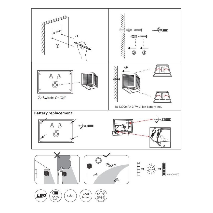 Globo - Iluminação solar LED LED/6W/3,2V 3000K IP54 1300 mAh