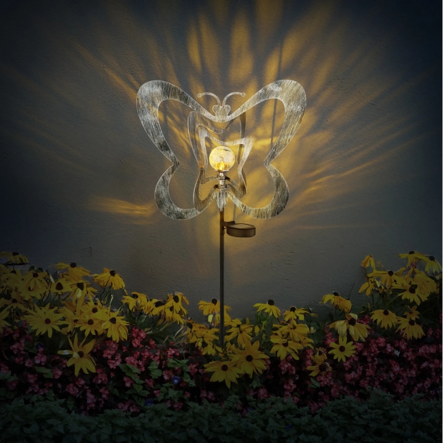 Globo - Luminária solar LED/3V IP44 300 mAh - borboleta prateada
