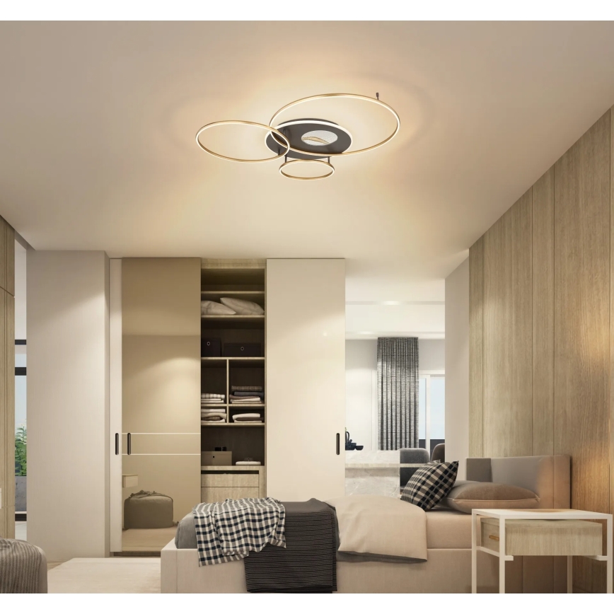 Globo - Candeeiro de teto LED dimerizável LED/54W/230V 2700-6500K 90x70 cm antracite/dourado + comando à distância