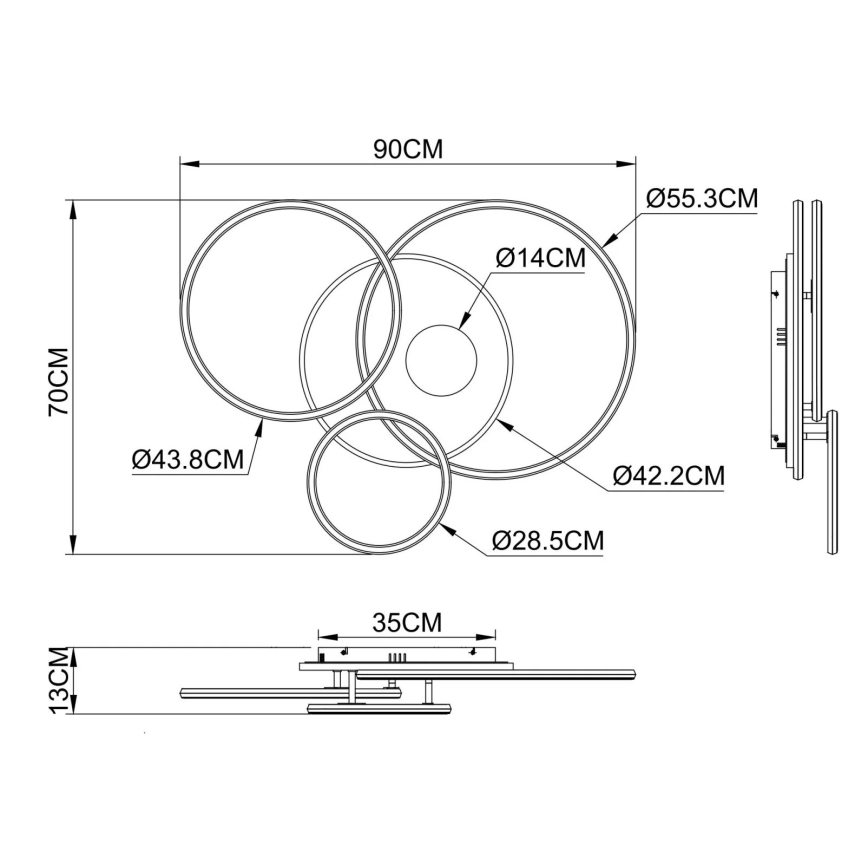 Globo - Candeeiro de teto LED dimerizável LED/54W/230V 2700-6500K 90x70 cm antracite/dourado + comando à distância