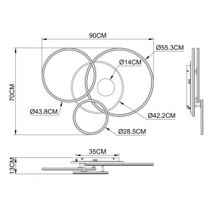Globo - Luminária de teto LED regulável LED/54W/230V 2700-6500K 90x70 cm prateada + comando à distância