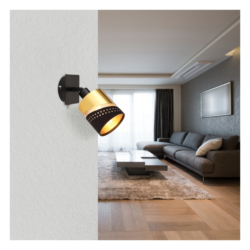 Globo - Foco de parede 1xE14/25W/230V preto/dourado
