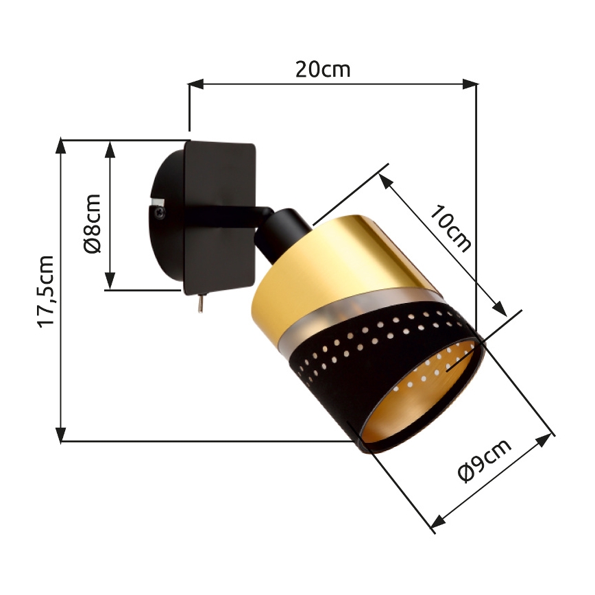 Globo - Foco de parede 1xE14/25W/230V preto/dourado