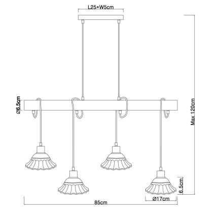 Globo - Candelabro num fio 4xE27/40W/230V