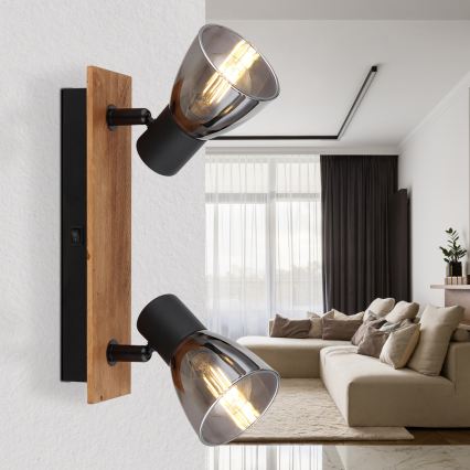 Globo - Foco de parede 2xE14/40W/230V preto/madeira