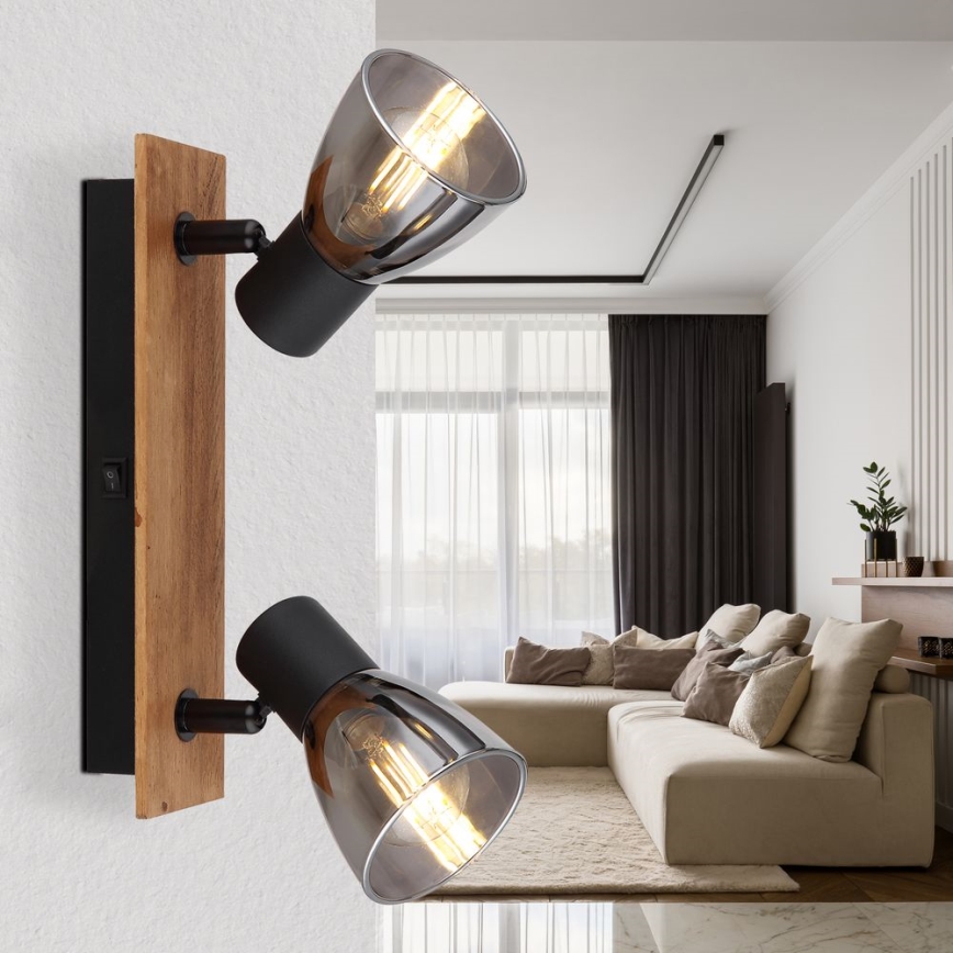 Globo - Foco de parede 2xE14/40W/230V preto/madeira