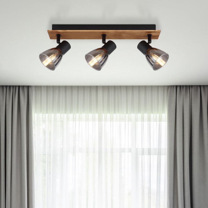 Globo - Foco 3xE14/40W/230V preto/madeira