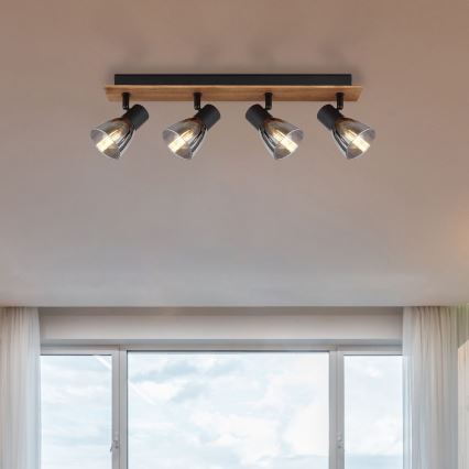 Globo - Foco 4xE14/40W/230V preto/madeira