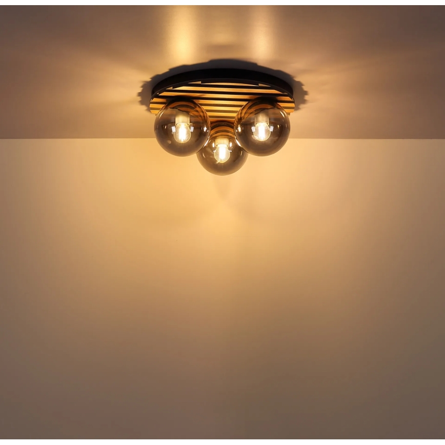 Globo - Candeeiro de teto 3xE27/40W/230V Ø 39 cm castanho/vidro fumê