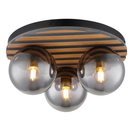Globo - Candeeiro de teto 3xE27/40W/230V Ø 39 cm castanho/vidro fumê