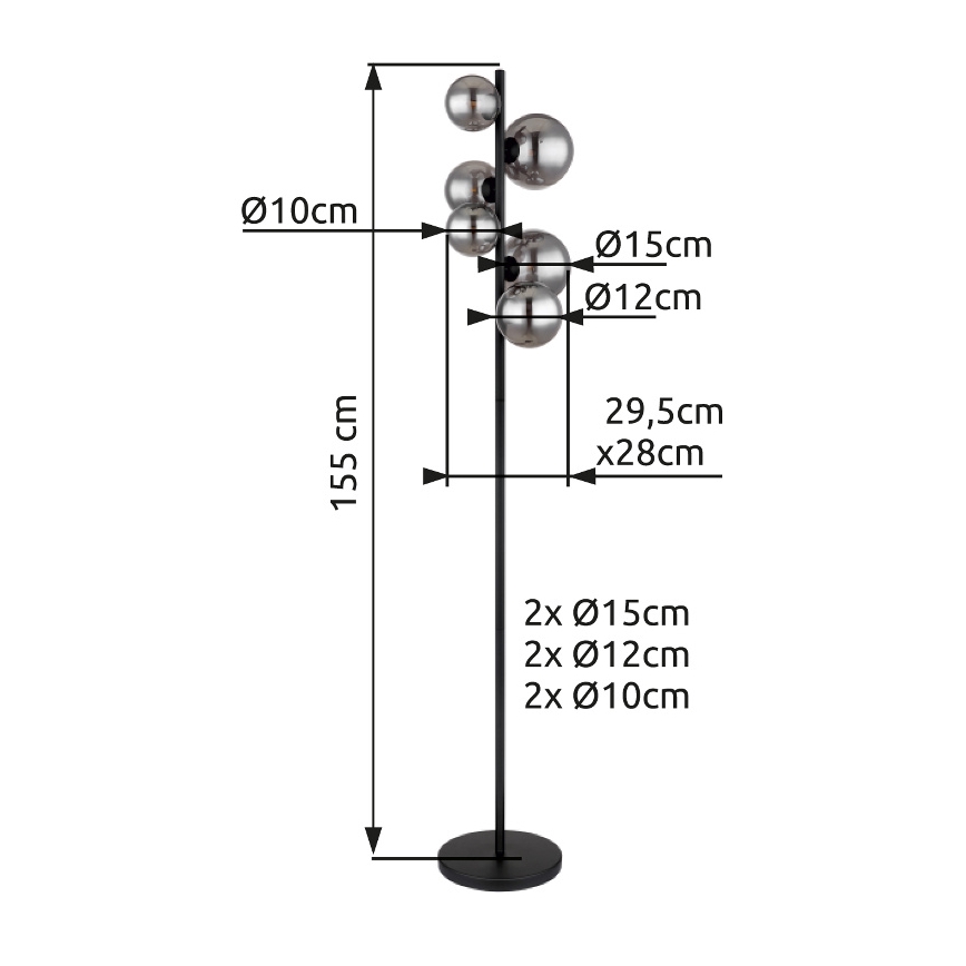 Globo - Candeeiro de chão LED 6xG9/3,5W/230V fumado/preto