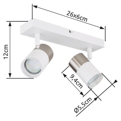 Globo - Foco 2xGU10/25W/230V branco/cromado mate