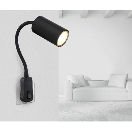 Globo - Aplique de parede com ficha para tomada 1xGU10/35W/230V, preto