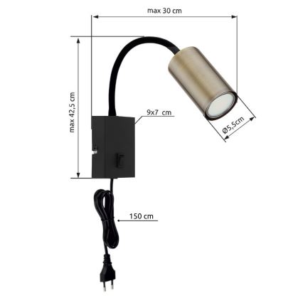 Globo - Candeeiro de parede flexível 1xGU10/25W/230V preto/latão