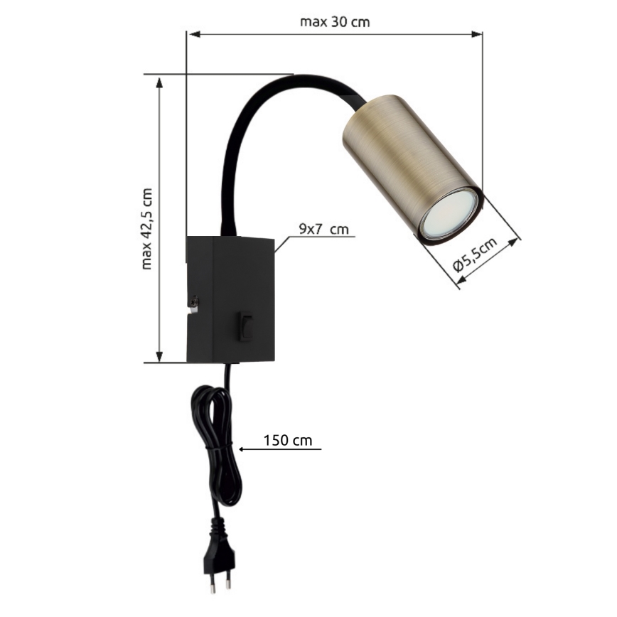 Globo - Candeeiro de parede flexível 1xGU10/25W/230V preto/latão