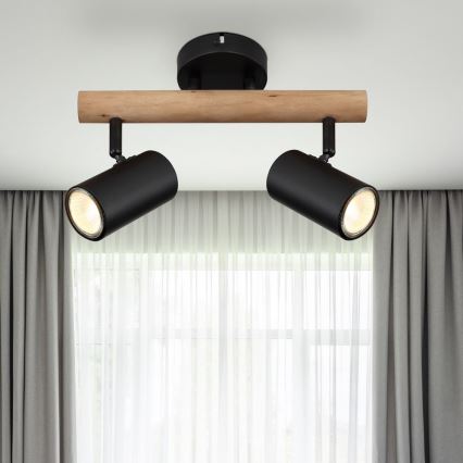 Globo - Foco 2xGU10/5W/230V madeira/metal