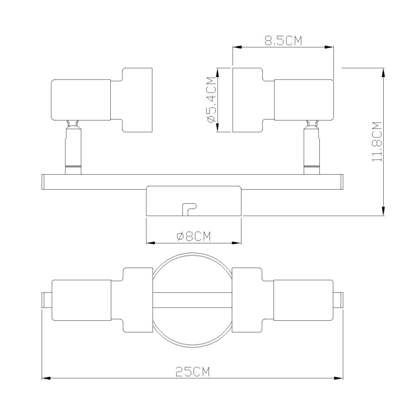 Globo - Foco  2xGU10/25W/230V preto/prateado