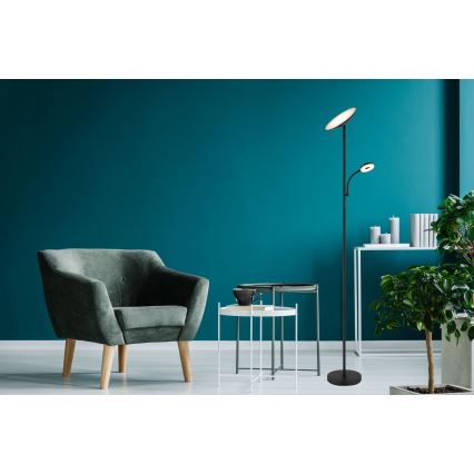 Globo - Lâmpada de pé LED regulável LED/20W/230V+ LED/5W 3000/4000/6500K preta